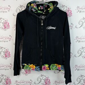 Island design collection sweater zip up Hawaii flowers Lined Black Hoodie Jacket